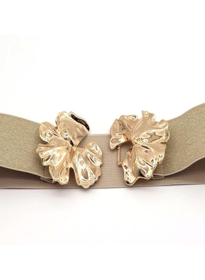 ZYALTFDC Gold Belts for Women Dresses Women's Elastic Vintage Wide Waist Belt Flower Buckle Stretch Lady Women Belts Simple Ladies Womens Belts Waistband Stretchy Cinch Belts Elastic Wide Waist Belt - Image 4
